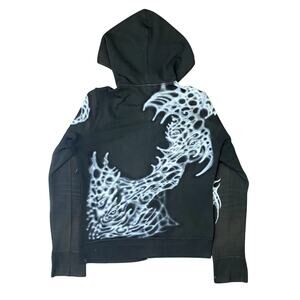 Custom Airbrushed Upcyled DIY Bio Orangic Art to Wear Grunge Zip Up Hoodie M